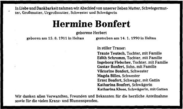 Herbert Hermine 1911-1990 Todesanzeige